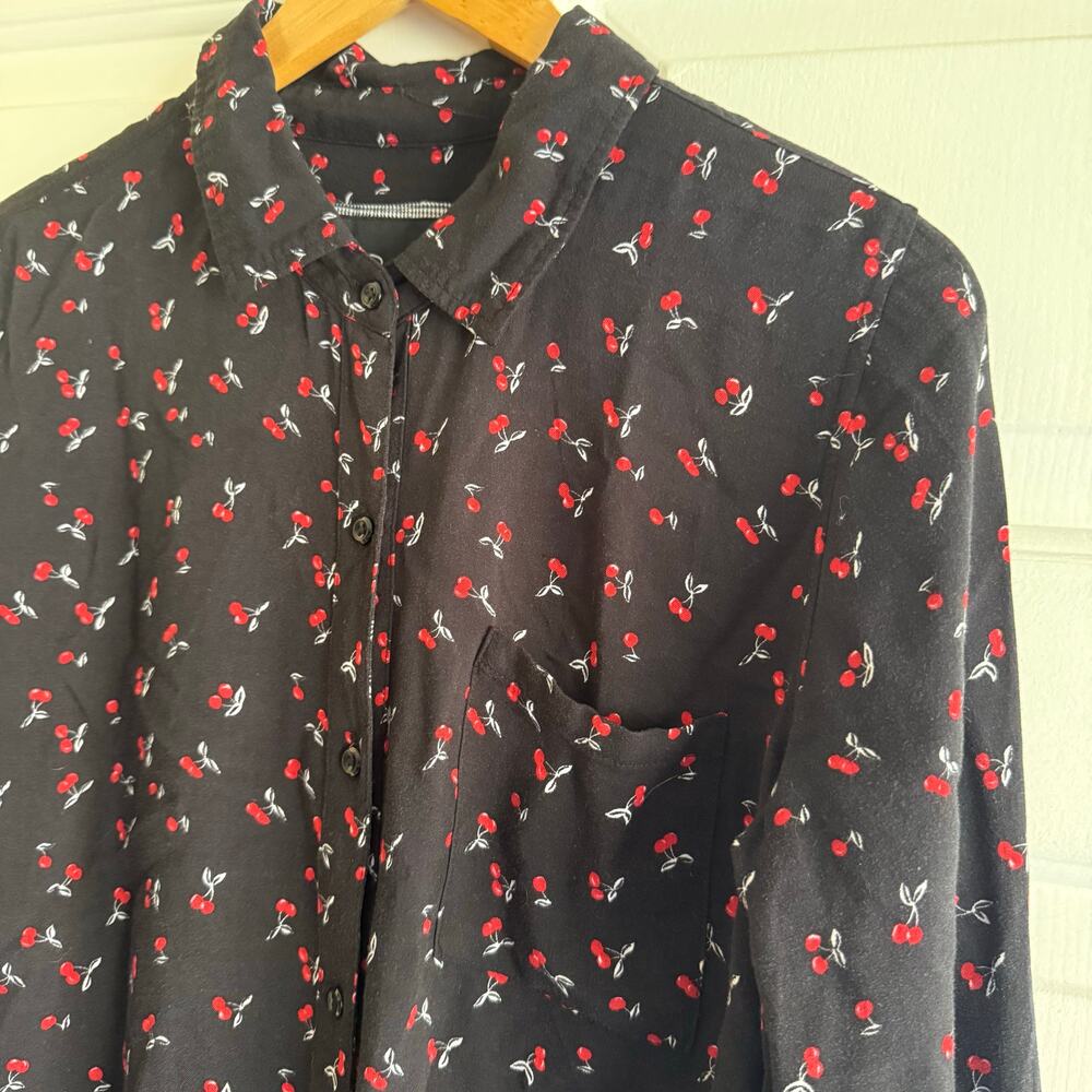 Rails Black Cherry Print Long Sleeve Button-Down … - image 3